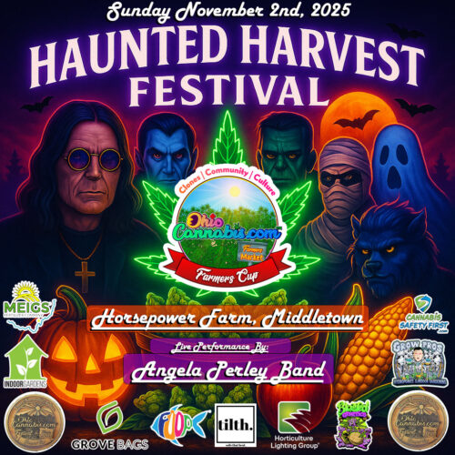 Haunted Harvest Festival Ohio flyer for OhioCannabis.com Farmers Cup 2025 in Middletown